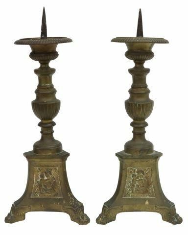 Appraisal: pair Continental bronze candlesticks c s having iron pricket set