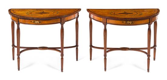 Appraisal: Sale Lot A Pair of Edwardian Painted Satinwood and Marquetry