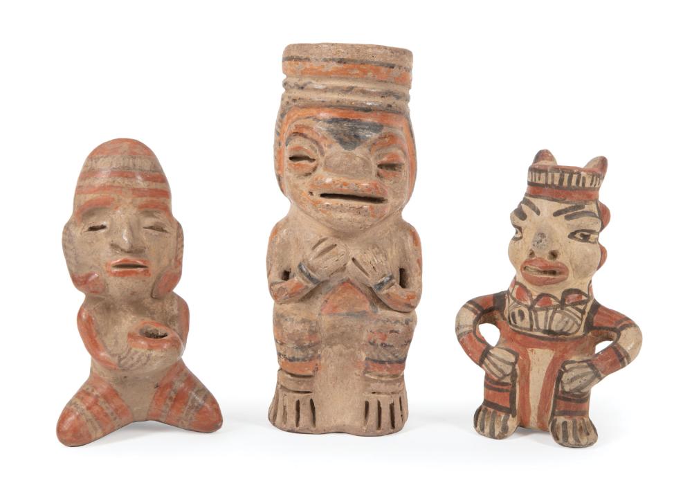 Appraisal: Three Pre-Columbian Polychrome Pottery Effigy Figures - A D Costa