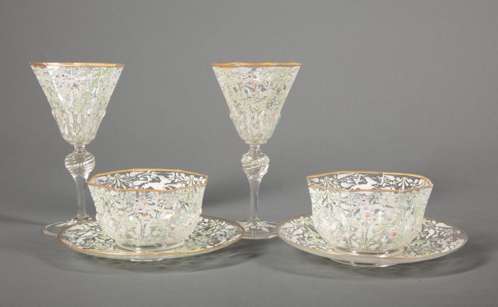 Appraisal: Collection of Venetian Enameled Glass Tableware gilt rims bodies painted