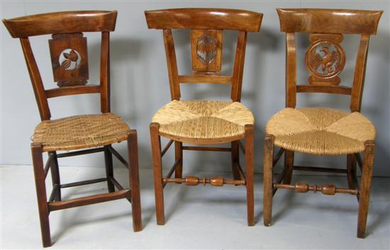 Appraisal: Three th Century French provincial similar rush seated chairs with