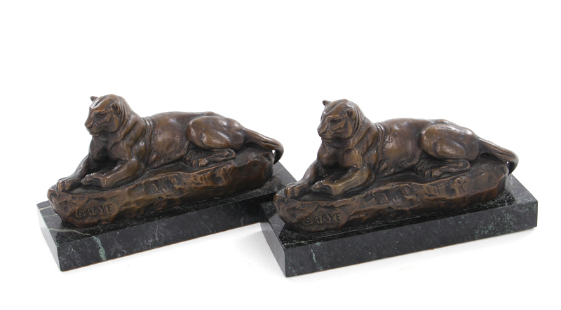 Appraisal: Antoine-Louis Barye after French - PAIR LIONESSES bronze figures on