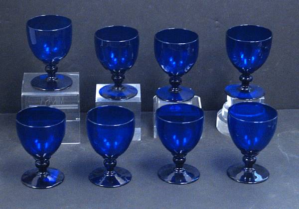 Appraisal: Eight cobalt blue glass goblets th century Each rounded bowl