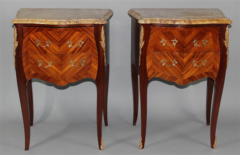 Appraisal: PAIR OF LOUIS XV STYLE MARBLE TOP END TABLES each