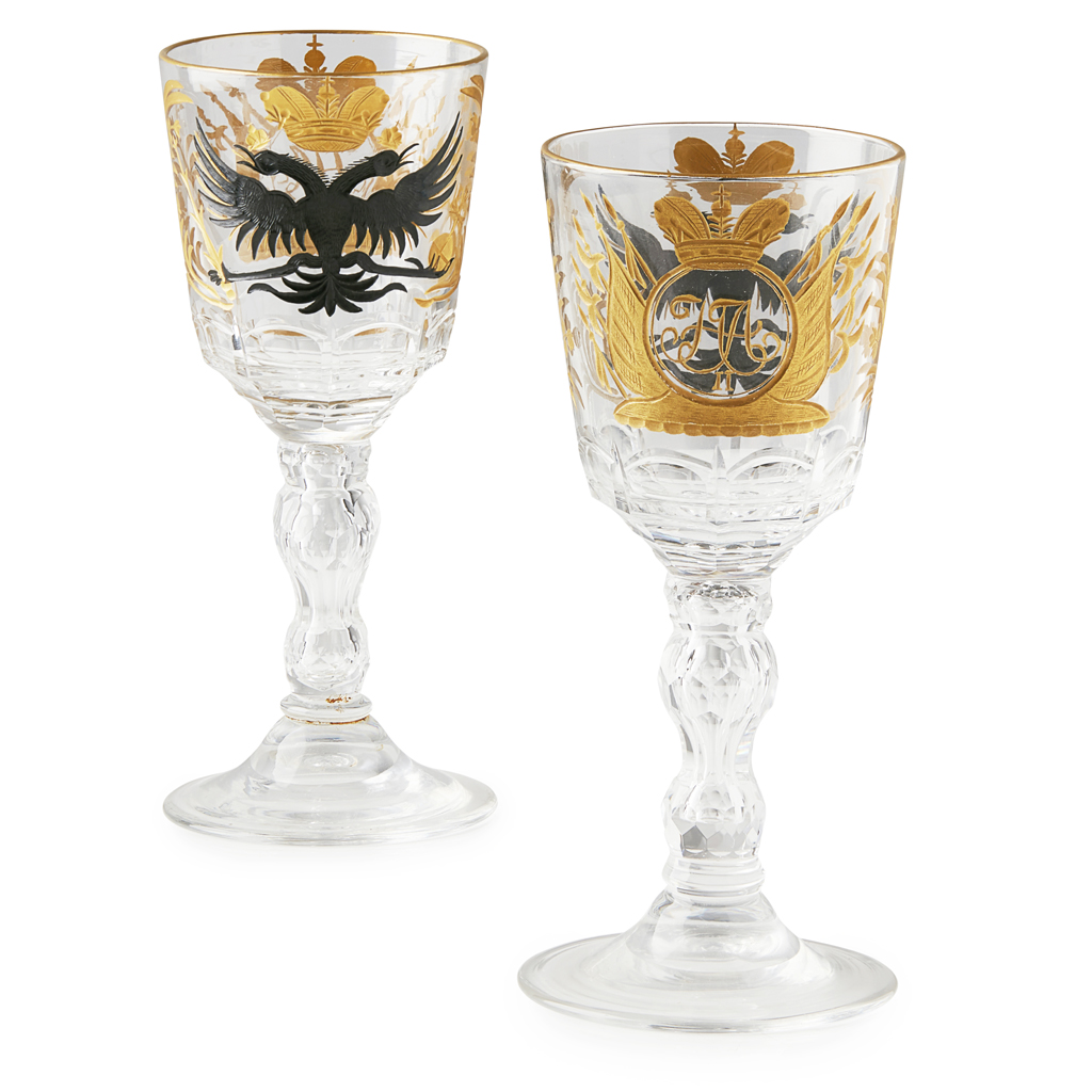 Appraisal: PAIR OF RUSSIAN CUT AND ENGRAVED WINE GLASSES THE IMPERIAL