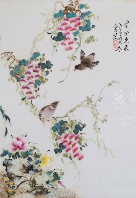 Appraisal: ATTRIBUTED TO LIU YUCEN PORCELAIN PLAQUE BIRDSAttributed to Liu Yucen