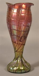 Appraisal: Impressive Unsigned Loetz Type Art Glass Vase Impressive Large Unsigned