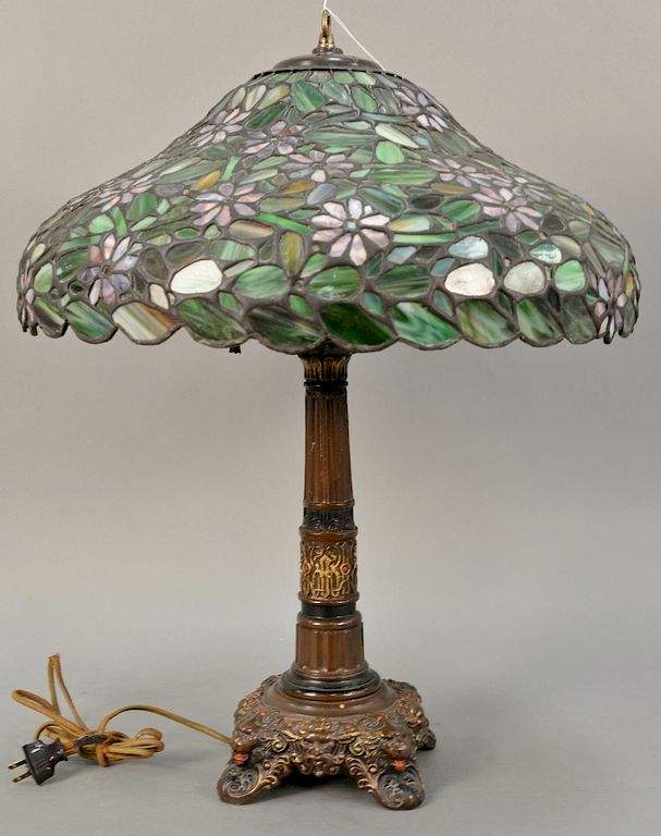 Appraisal: Leaded table lamp with pink flowers ht in dia in