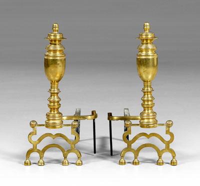 Appraisal: Pair classical style brass andirons acorn finials above baluster posts