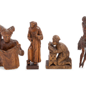 Appraisal: Four Continental Carved Santo Figures th th Century comprising a