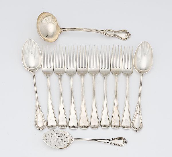 Appraisal: GEORGIAN SILVER FLATWARE INCLUDING MARY CHAWNER pieces struck for London