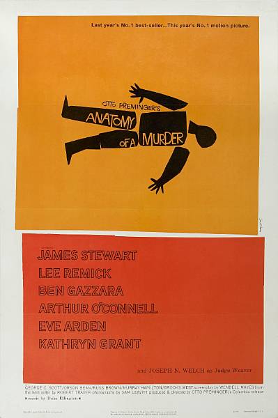 Appraisal: Anatomy of a Murder Columbia one-sheet condition A- linen-backed art