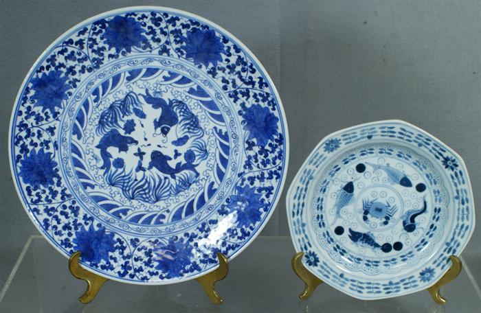 Appraisal: Chinese blue and white plates charger with fish Yung Cheng