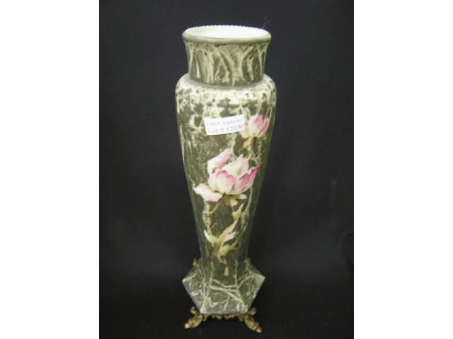 Appraisal: Kelva Victorian Art Glass Vase floral in green bronzed ormoulu