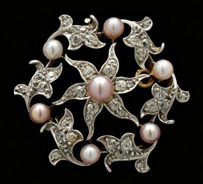 Appraisal: Vintage diamond and pearl brooch old European and single-cut diamonds