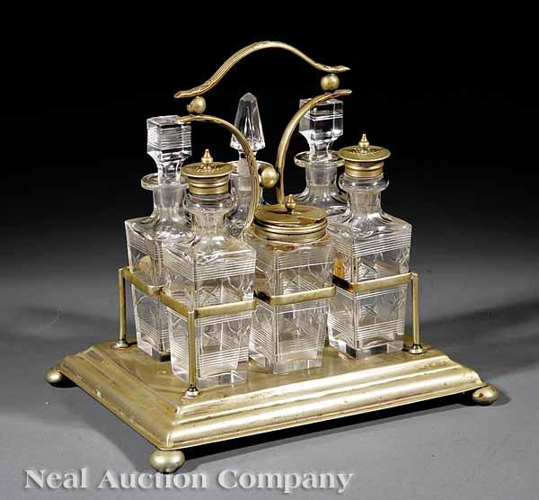 Appraisal: A Victorian Silverplate and Cut Crystal Cruet Stand late th