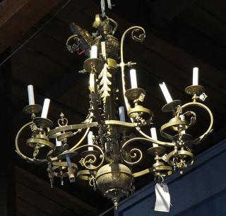 Appraisal: Gothic style patinated bronze chandelier Gothic style patinated bronze chandelier