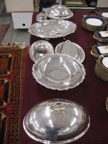 Appraisal: Silverplate Serving Items platter covered dishes bowls butter dish more