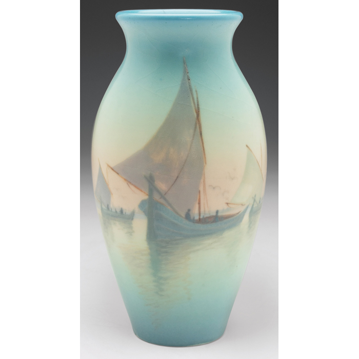 Appraisal: Rookwood vase Vellum glaze with a finely detailed Venetian harbor