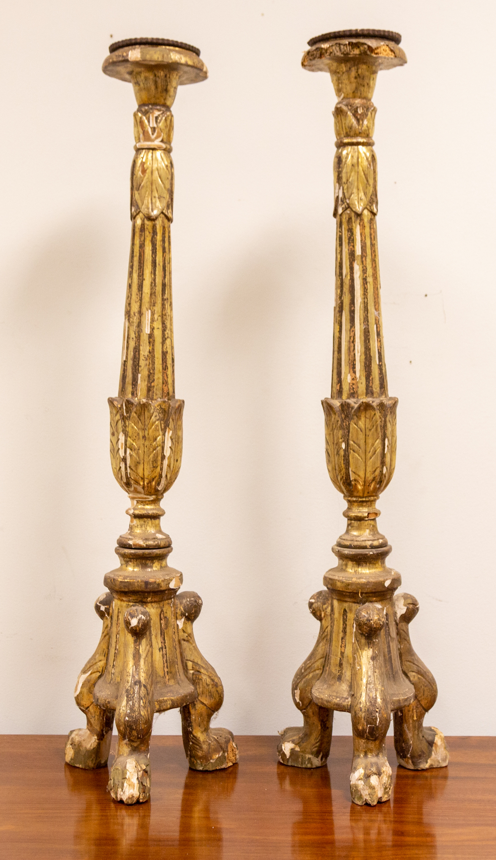 Appraisal: PAIR OF GILTWOOD PRICKETS Pair of Giltwood Prickets