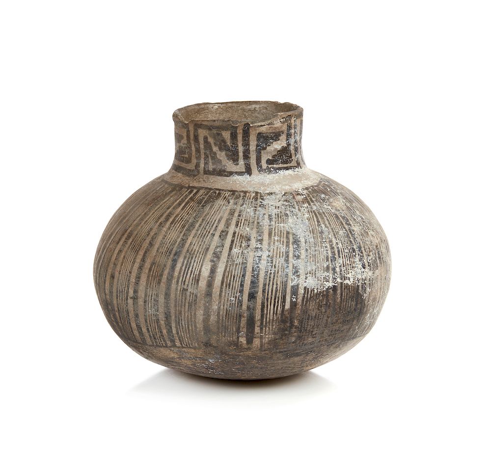 Appraisal: Anasazi Olla Anasazi olla with vertical striping and geometric neck