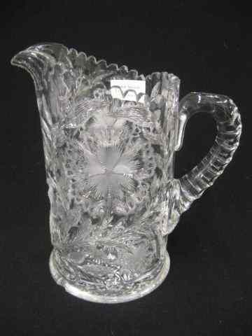 Appraisal: Cut Glass Water Pitcher deep cut floral '' chips on