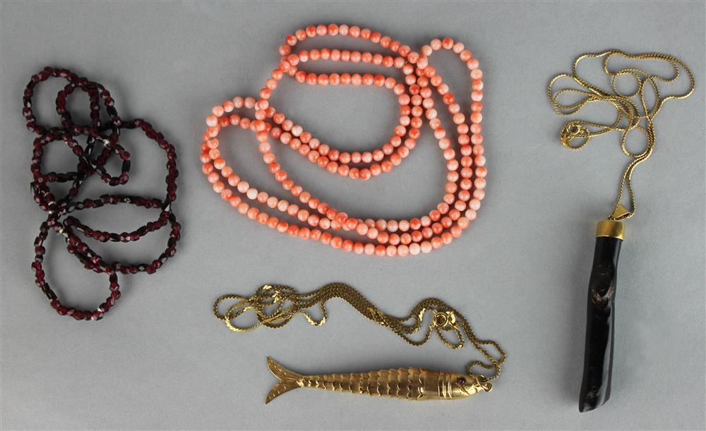 Appraisal: GROUP OF NECKLACES including a strand of small coral beads