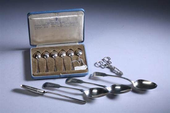 Appraisal: THREE GEORGE III SILVER SERVING SPOONS AND MARROW SCOOP One