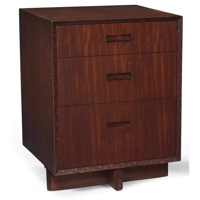 Appraisal: Frank Lloyd Wright cabinet manufactured by Heritage Henredon three drawers