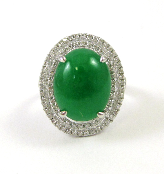 Appraisal: JADE DIAMOND AND FOURTEEN KARAT GOLD RING The white gold