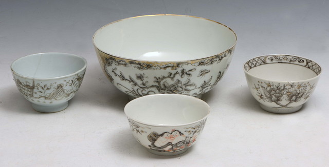 Appraisal: A COLLECTION OF THREE CHINESE MONOCHROME DECORATED TEA BOWLS with