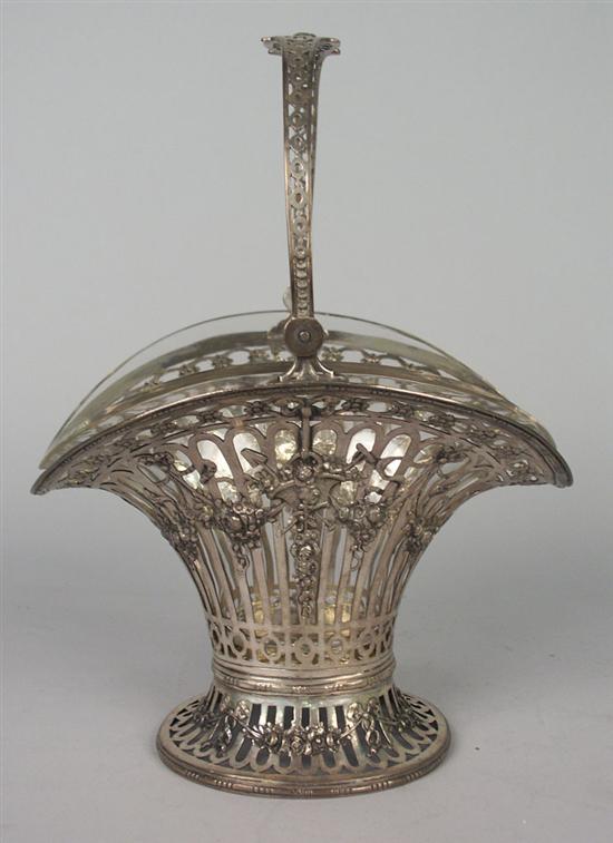 Appraisal: DUTCH SILVER RETICULATED FRUIT BASKET with glass liner height inches