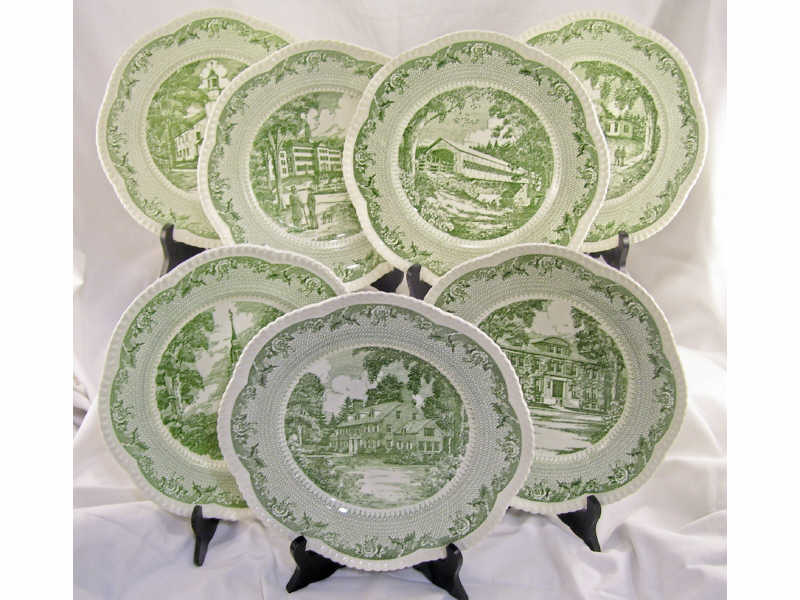 Appraisal: - Dartmouth College Wedgwood Plates Seven green white plates depicting