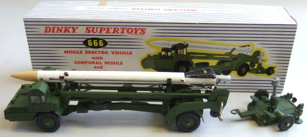 Appraisal: A Dinky missile erector vehicle with corporal missile and launching