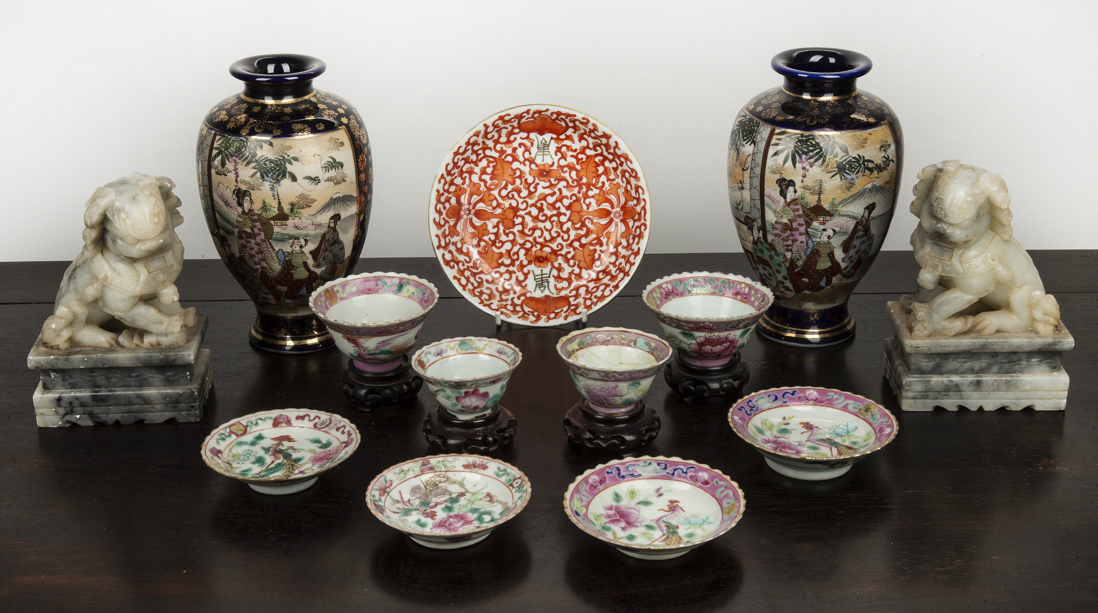 Appraisal: Group of piecesChinese including four miniature Straits Nonya ware tea