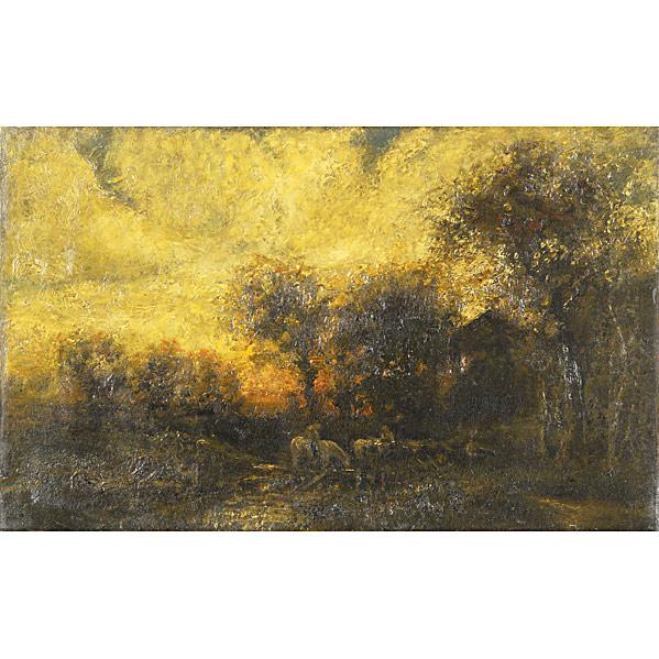 Appraisal: TWO TH C LANDSCAPESOil on canvas of a twilight landscape