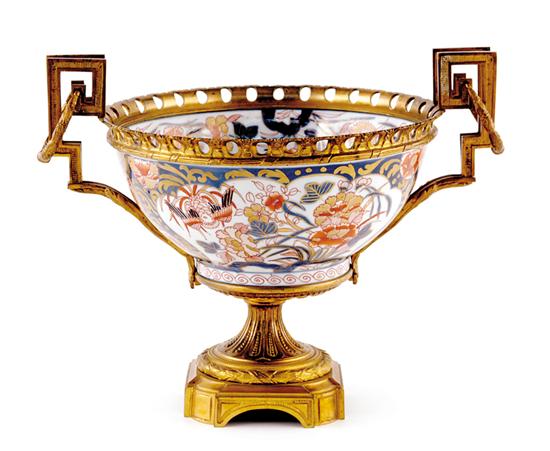 Appraisal: Chinese gilt-metal mounted Imari porcelain bowl th century Greek key