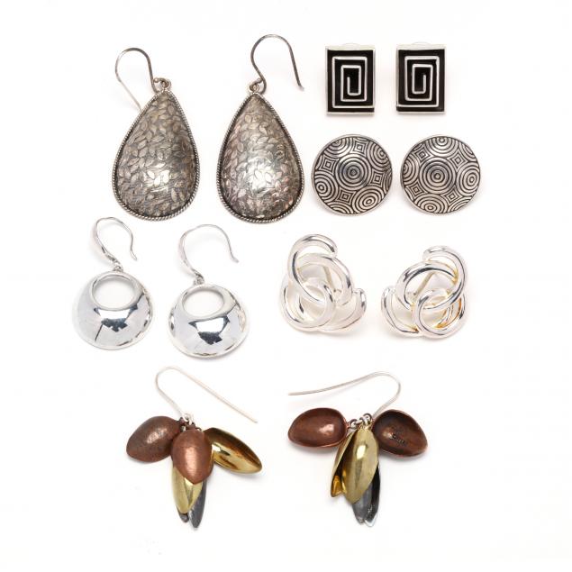 Appraisal: SIX PAIRS OF STERLING SILVER EARRINGS To include convex pear