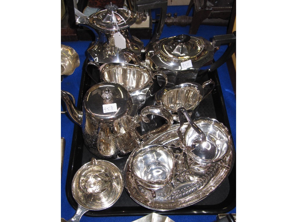 Appraisal: Tray lot of EP - four piece tea service teapot