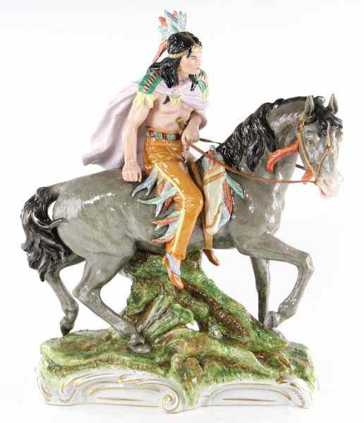 Appraisal: A W F Kister Porcelain Indian on Horseback Scheibe-Alsbach Thuringia