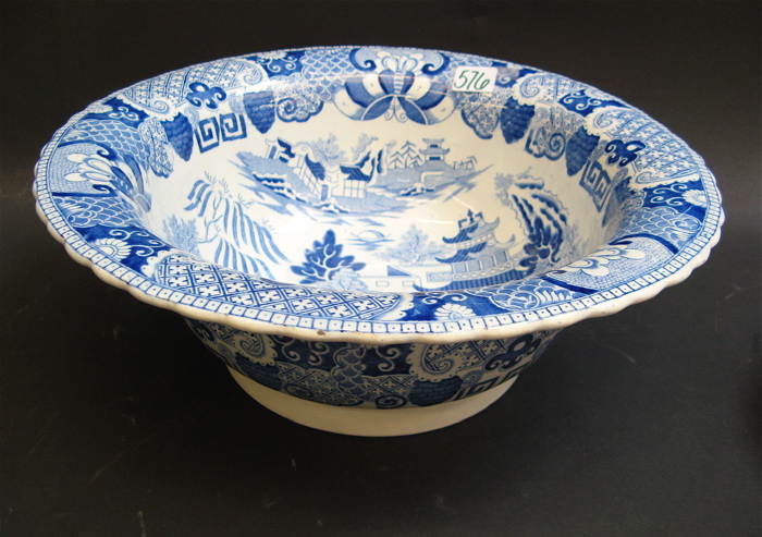 Appraisal: PORCELAIN BLUE WHITE TRANSFERWARE SERVING BOWL round with wide scalloped