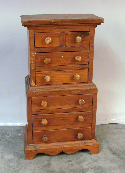 Appraisal: Miniature pine chest on chest th c h w