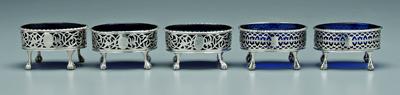 Appraisal: Five George III English silver salts each with openwork and