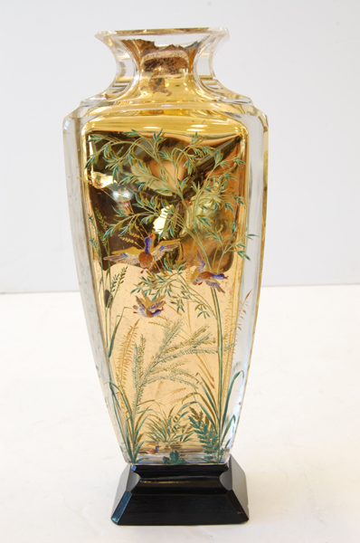 Appraisal: DECORATIVE ENAMELLED GLASS VASE REVERSE PAINTED INTERNAL GILDING