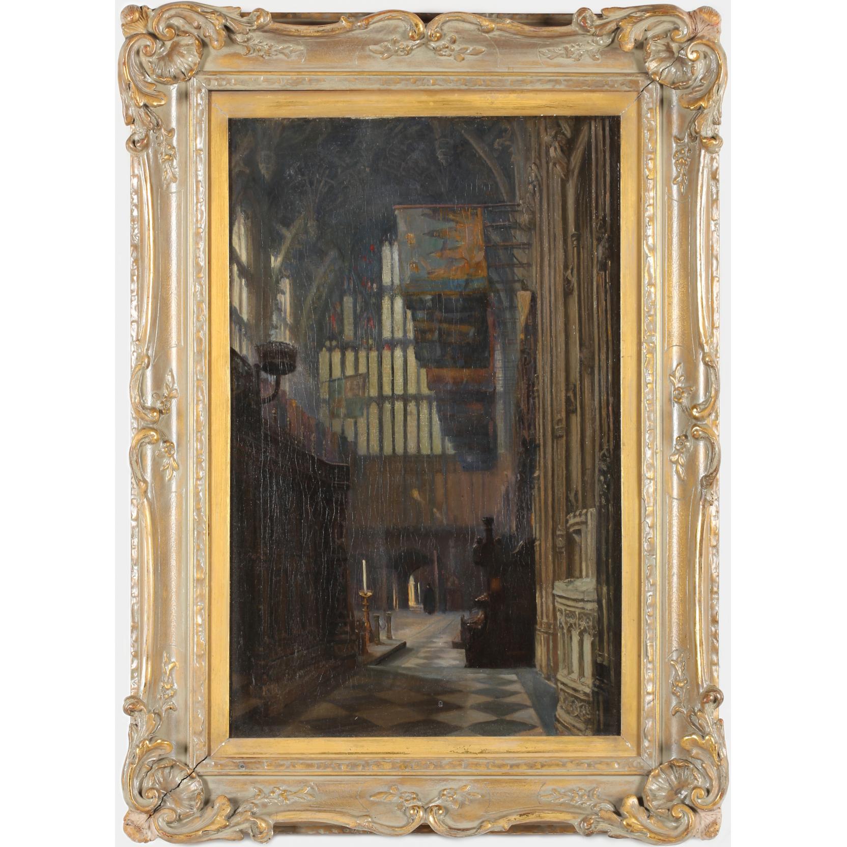 Appraisal: English School th century Interior of a Gothic Church oil