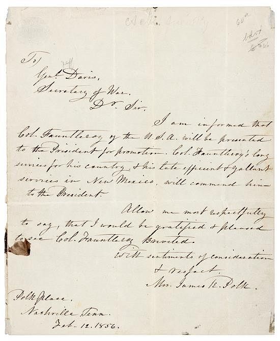 Appraisal: POLK Sarah Childress - First Lady Autograph letter signed Mrs