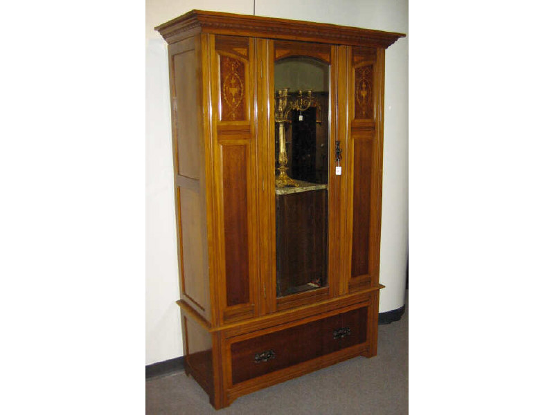 Appraisal: ENGLISH MAHOGANY WARDROBE Molded cornice with egg and dart highlights