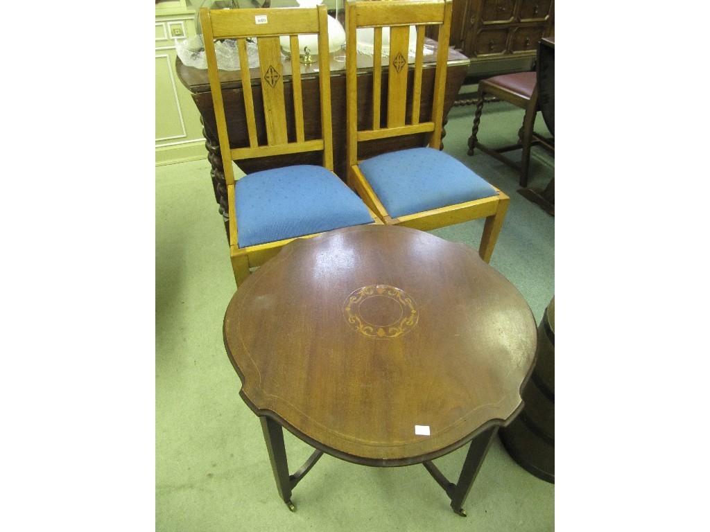 Appraisal: Pair of oak dining chairs and an Edwardian circular table