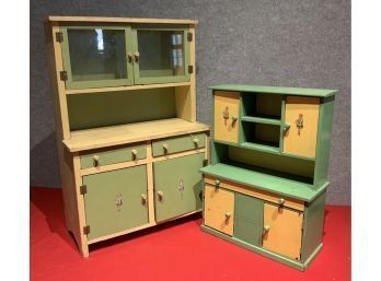 Appraisal: Two vintage childrens doll hutches in a green and yellow