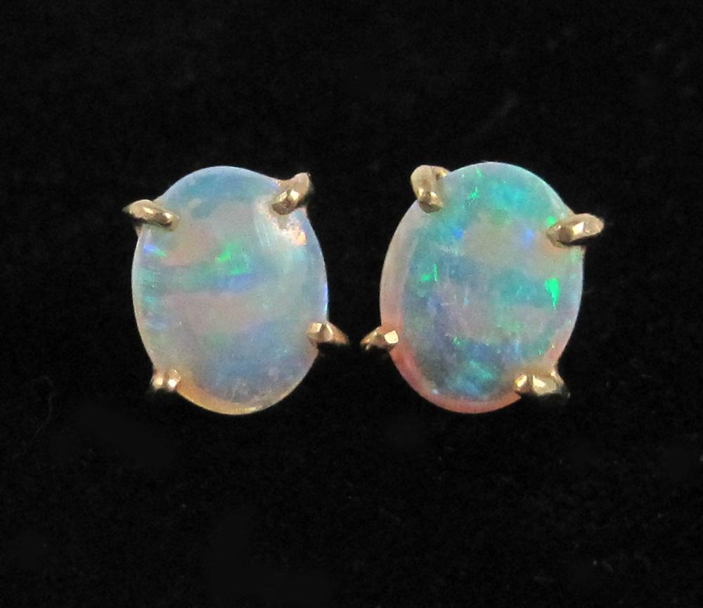 Appraisal: PAIR OF OPAL AND FOURTEEN KARAT GOLD EAR STUDS each